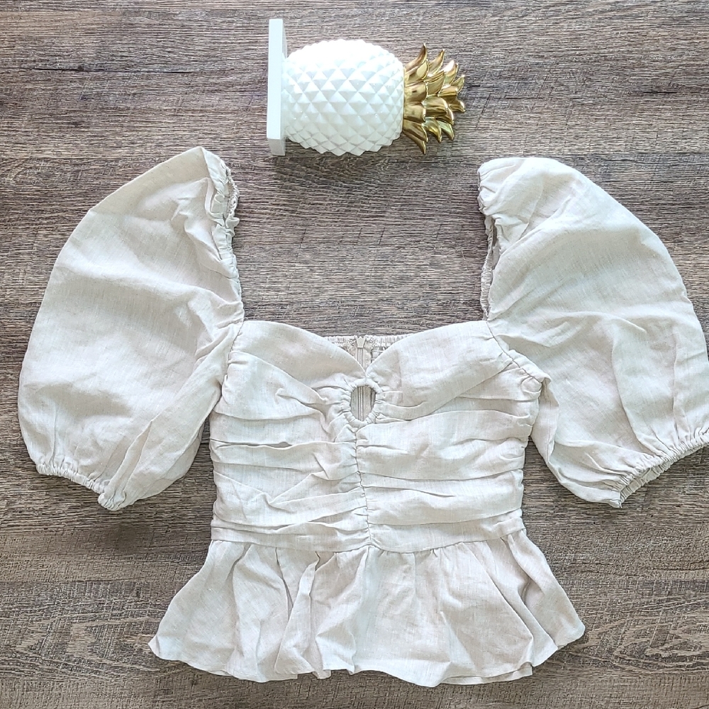 DISSH Voluminous Sleeve Peplum Style Linen/Rayon Top - Natural